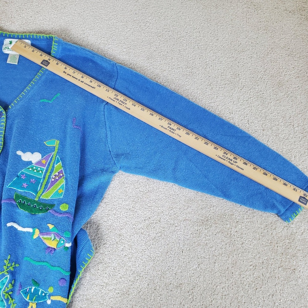 Quacker Factory Cardigan Women's 2X Blue Tropical Nautical Embroidered A100118 - Picture 5 of 8
